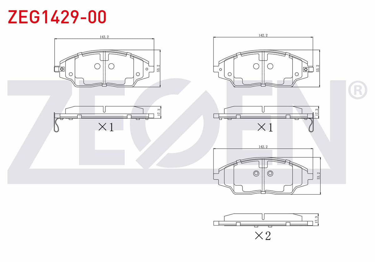 Zegen ZEG1429-00 Brake Pad Front with Wear Indicator Chevrolet Aveo (T300) 1.2 16V 2011-2014 / Aveo (T300) 1.4 1 — Brake Pads