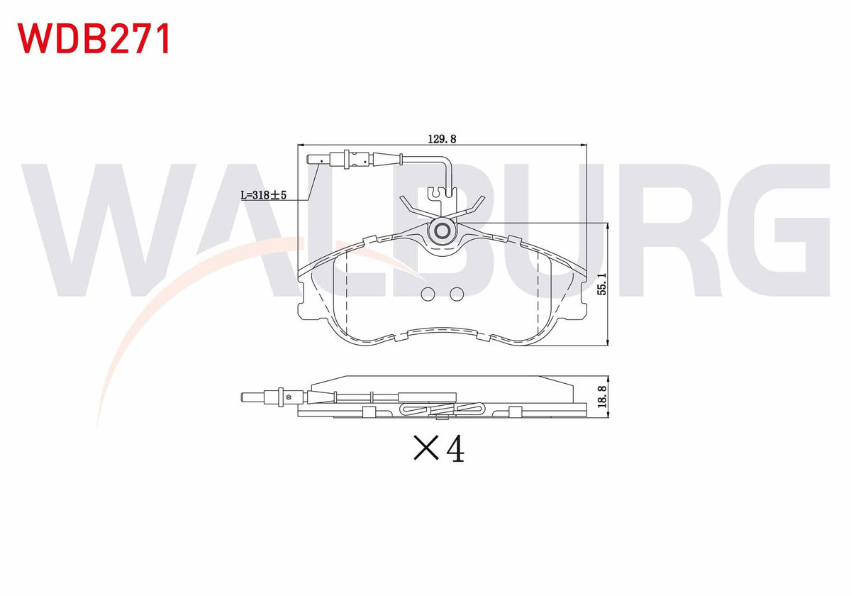 WALBURG WDB271 Brake Pad Front with Connector Peugeot Partner 1.9 D 1996-2008 / Partner 2.0 HDi 1996-2008 / 306 — Brake Pads