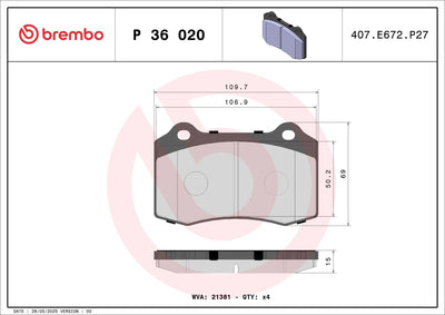 Brembo P36020 Brake Pad Front & Rear Low-Met Peugeot — Brake Pads