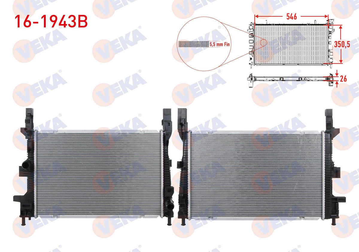 Veka 16-1943B Su Radiator Brazing (5.5mm Fin) Ford Focus III 1.5 TDCi 2011-2015 / Transit Connect 1.5 TDCi — Radiators & Fans