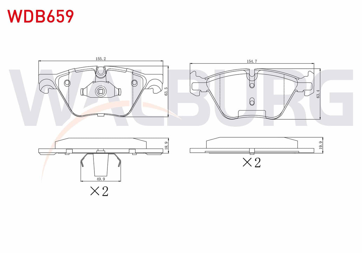 WALBURG WDB659 Brake Pad Front BMW 5 Series (F10) 520 D 2010-/ 5 Series (F10) 520 i 2010-/ 5 Series (F10) 525 D — Brake Pads