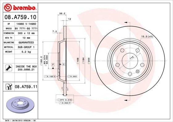 BREMBO Brake Discs 08.A759.10 - VW A4 A5 Q5 A6 — Brake Rotors & Drums
