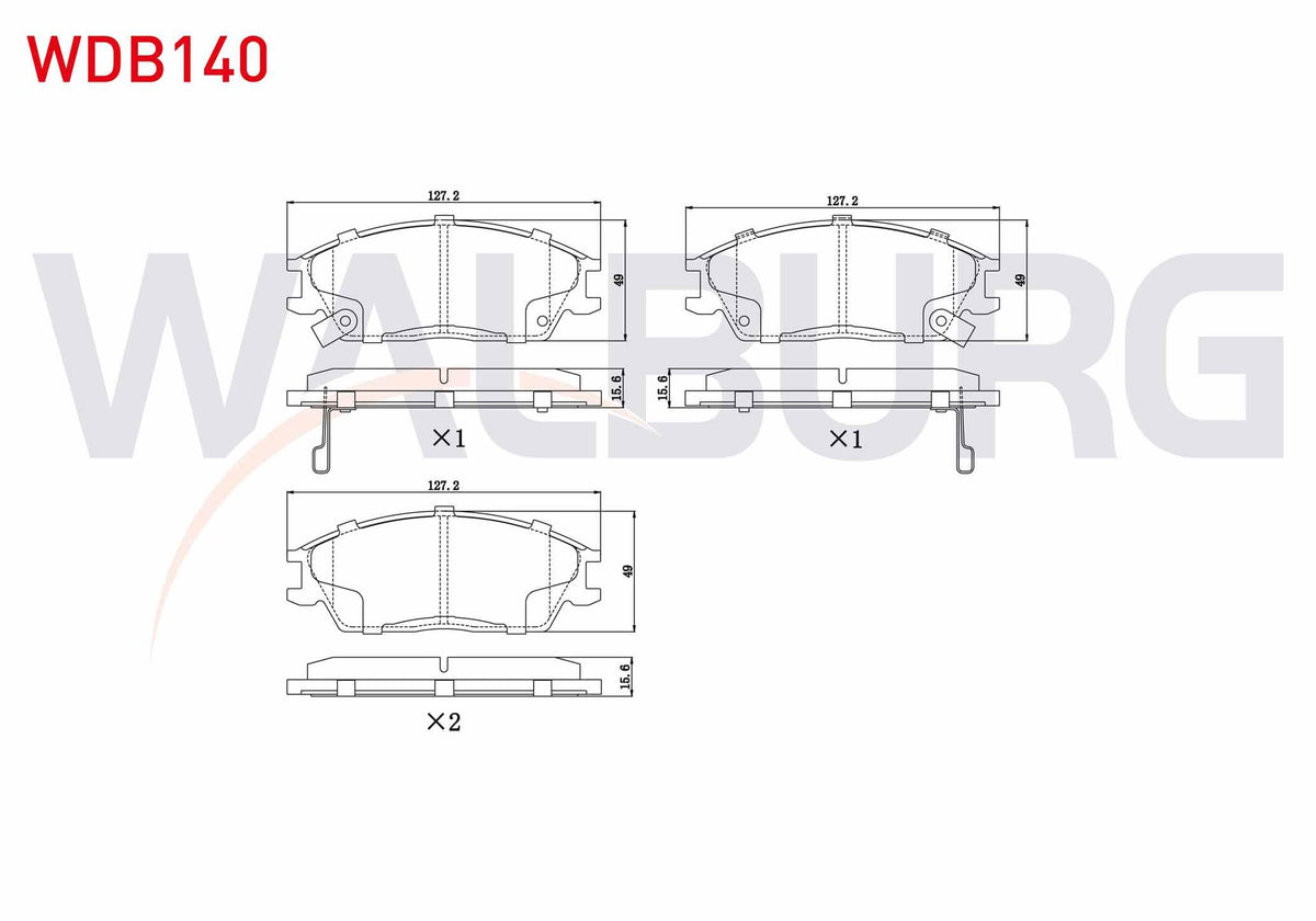 WALBURG WDB140 Brake Pad Front with Wear Indicator Accent I 1.3i 1994-20000 / 1.5i 1994-2000 / Excel 1.3i 1990-1 — Brake Pads