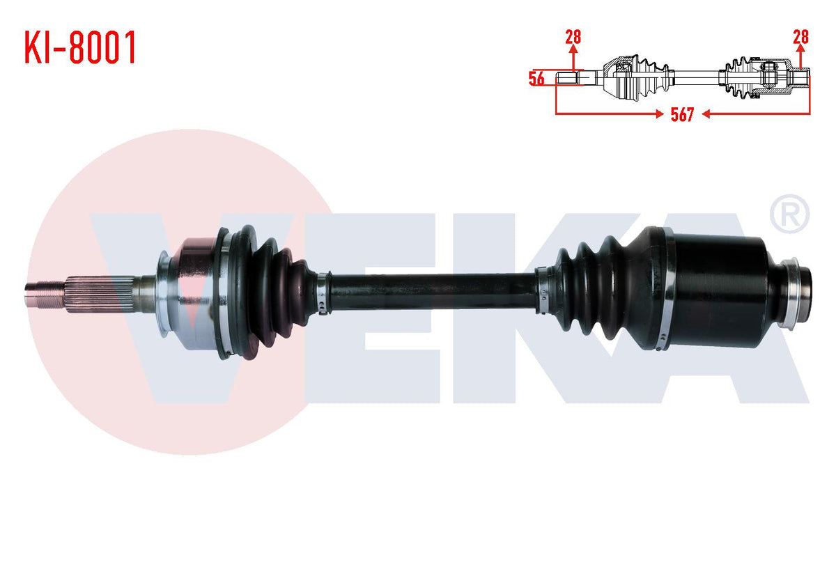 Veka KI-8001 Complete Axle Right Front Kia Sorento I (Jc) 2.5 CRDi A-T Length 567mm 2002-2009 — Axles, CV Joints & Boots