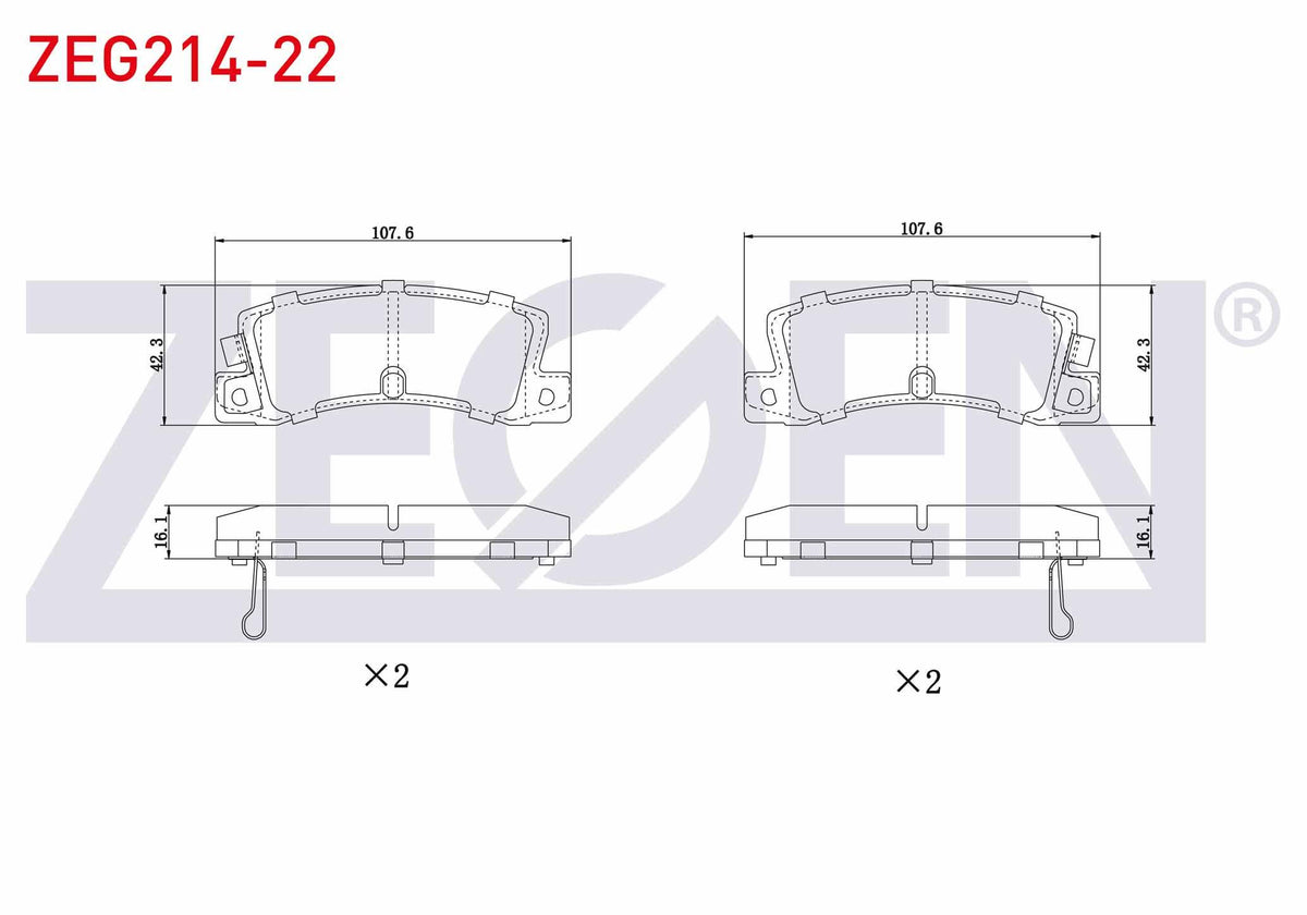 Zegen ZEG214-22 Brake Pad Rear with Wear Indicator Toyota Avensis (T22) 1.6 Vvt-I 1997-2003 / Avensis (T22) 2.0 — Brake Pads