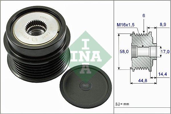 INA 535027110 Alternator Pulley (Hyundai: 1.4 1.6 i20 08-15 i30 11- / Kia: 1.4 1.6 Carens Ceed Soul Rio — Starting & Charging