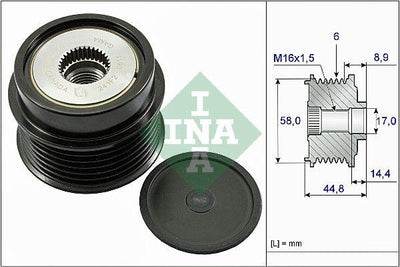 INA 535027110 Alternator Pulley (Hyundai: 1.4 1.6 i20 08-15 i30 11- / Kia: 1.4 1.6 Carens Ceed Soul Rio — Starting & Charging