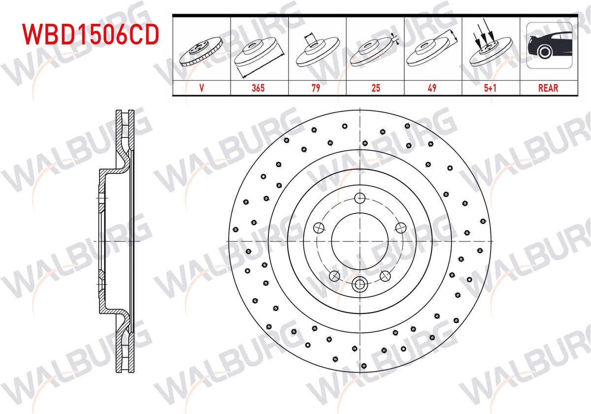 WALBURG WBD1507CD Brake Disc Rear Air Coated Performance Drilled Land Rover Range Rover IV (Lg) 3.0 TD — Brake Rotors & Drums