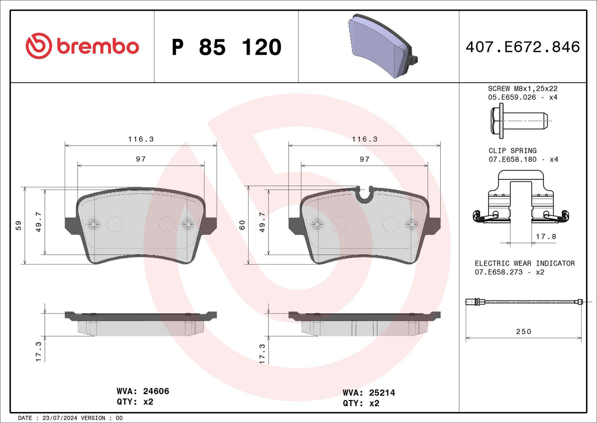 Brembo P 85 120 Brake Pad Rear Audi A6/A7 11-18 Macan 10- — Brake Pads