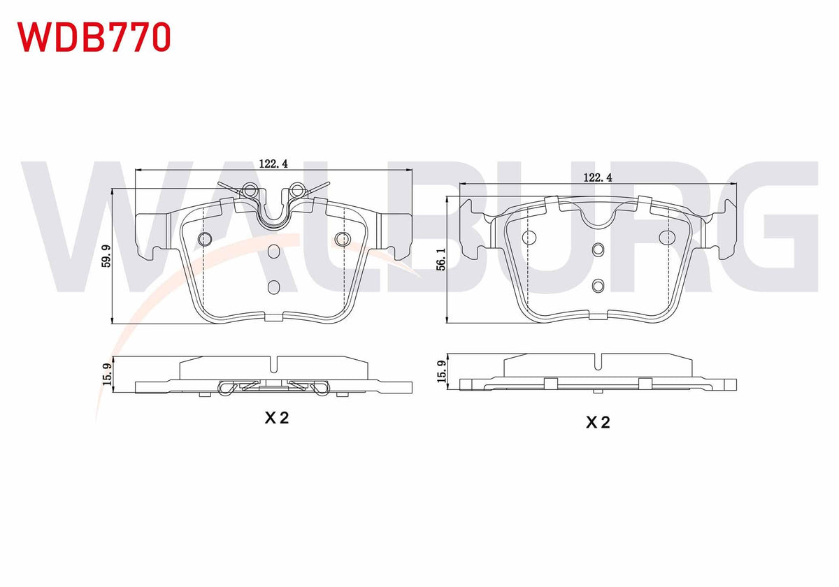 WALBURG WDB770 Brake Pad Rear 18 Rim Land Rover Discovery Sport (Lc) 2.0 Td4 14-/ Discovery Sport 2.0 Si4 14-/ Volvo S90 II 2.0 D5 16-/ Xc90 II 2.0 D5 15-/ Jaguar Xf (Jb) 2.0 D 16-/ Xe (X