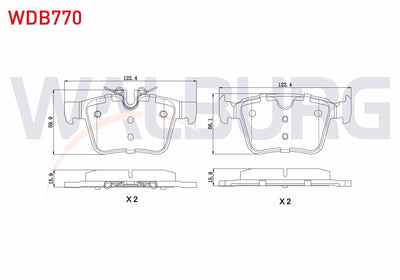 WALBURG WDB770 Brake Pad Rear 18 Rim Land Rover Discovery Sport (Lc) 2.0 Td4 14-/ Discovery Sport 2.0 Si4 14-/ Volvo S90 II 2.0 D5 16-/ Xc90 II 2.0 D5 15-/ Jaguar Xf (Jb) 2.0 D 16-/ Xe (X