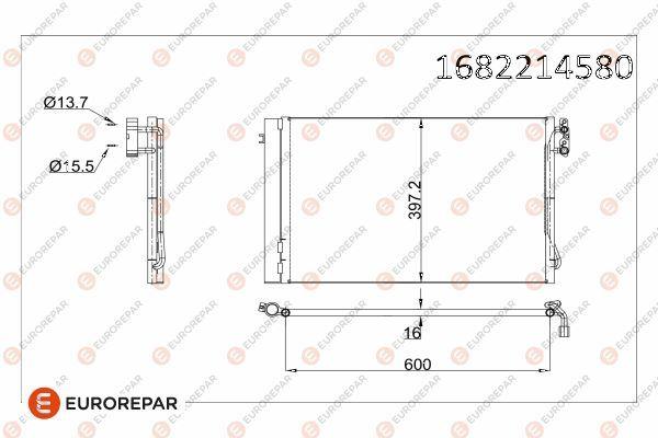 Eurorepar 1682214580 A/C Condenser BMW 1(E81-E82) 3(E90-E93) Z4(E89) X1(E84) 05-15 N43-N45-N46-N51 — Condensers & Evaporators