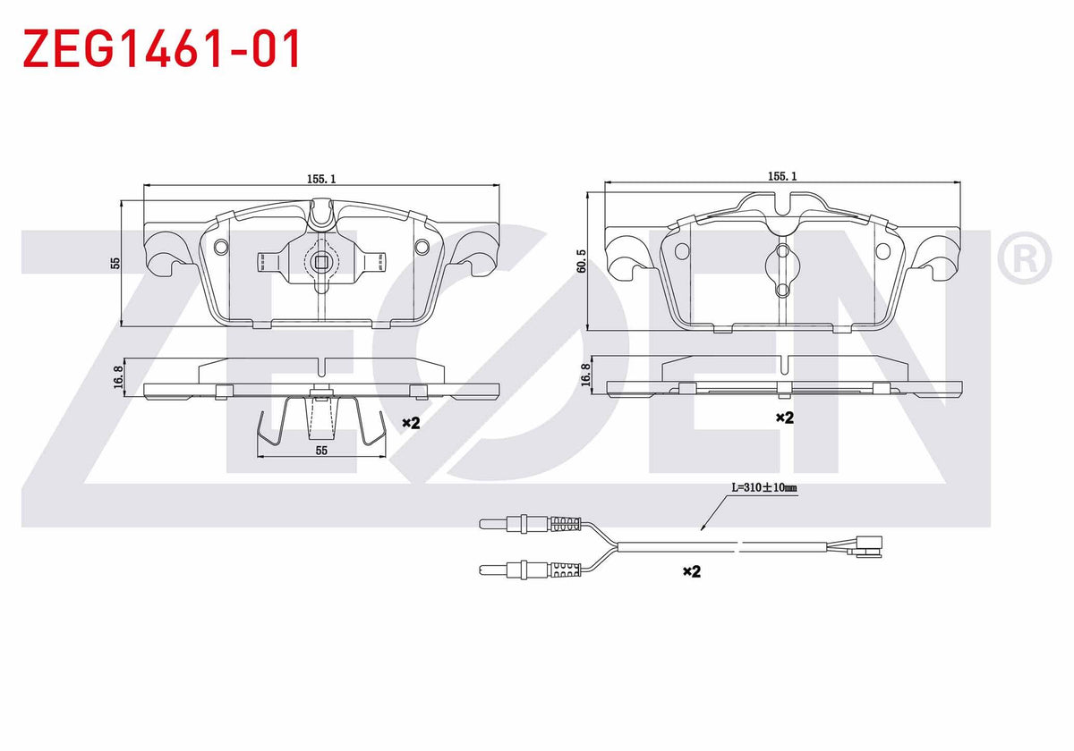 Zegen ZEG1461-01 Brake Pad Front with Connector Peugeot 508 1.6 HDi 2010-/ 508 1.6 E-HDi 2010-/ 508 Sw 1.6 HDi 2 — Brake Pads