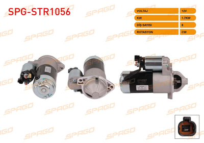 SPAGO SPG-STR1056 Starter Motor 12V 1.7Kw 8 Outer Cw (Str3415) Accent 05-17-Getz 05-09- i20 08-15 / Rio — Starting & Charging