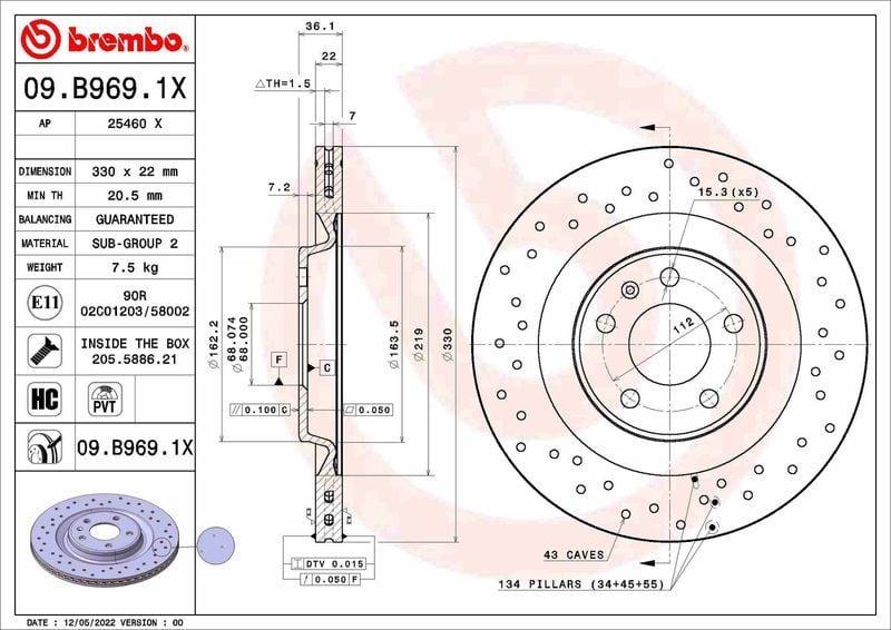 Brembo Brake Disc 09.B969.1X - Compatible with VW A6, A8, A4 Quattro (2010+) — Brake Rotors & Drums