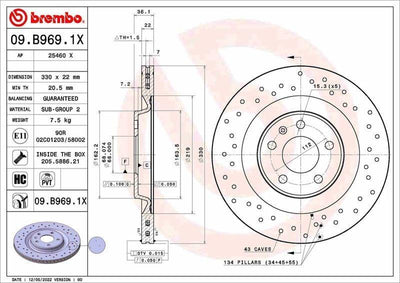Brembo Brake Disc 09.B969.1X - Compatible with VW A6, A8, A4 Quattro (2010+) — Brake Rotors & Drums