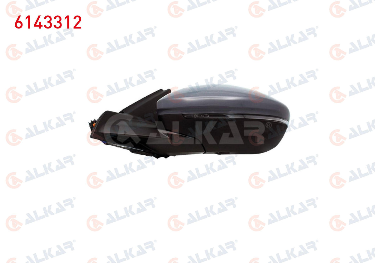 Alkar 6143312 Outer Rear View Mirror Left Electric Heated Primed Automatic Folding with Turn Sign — Tail, Signal & Reflectors
