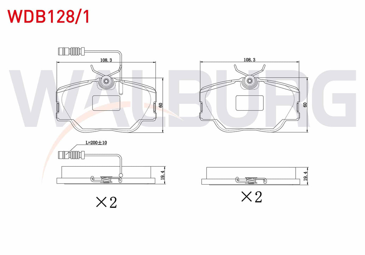 WALBURG WDB128/1 Brake Pad Front with Connector Mercedes E Series (W124) E 200 D 1993-1995 / E Series (W124) E 2 — Brake Pads