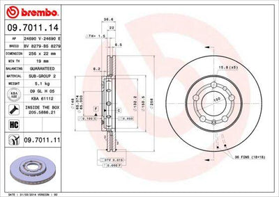 Brembo 09.7011.11 Brake Disc VW Golf IV Akl Front 256X22 — Brake Rotors & Drums