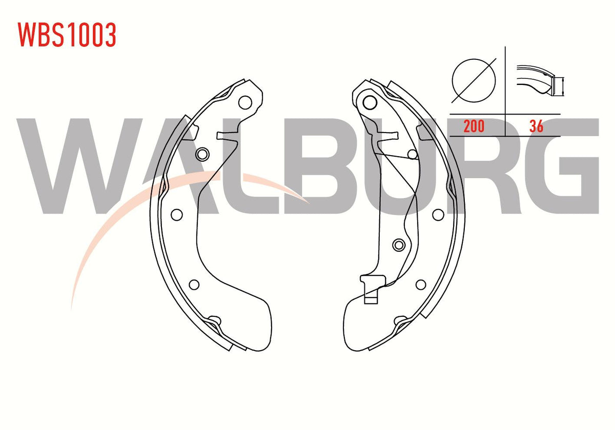 WALBURG WBS1003 Brake Shoe Rear Chevrolet Kalos (T200) 1.2 with Lever 200X36 mm 2003-2008 / Kalos 1 — Brake Cables & Hardware