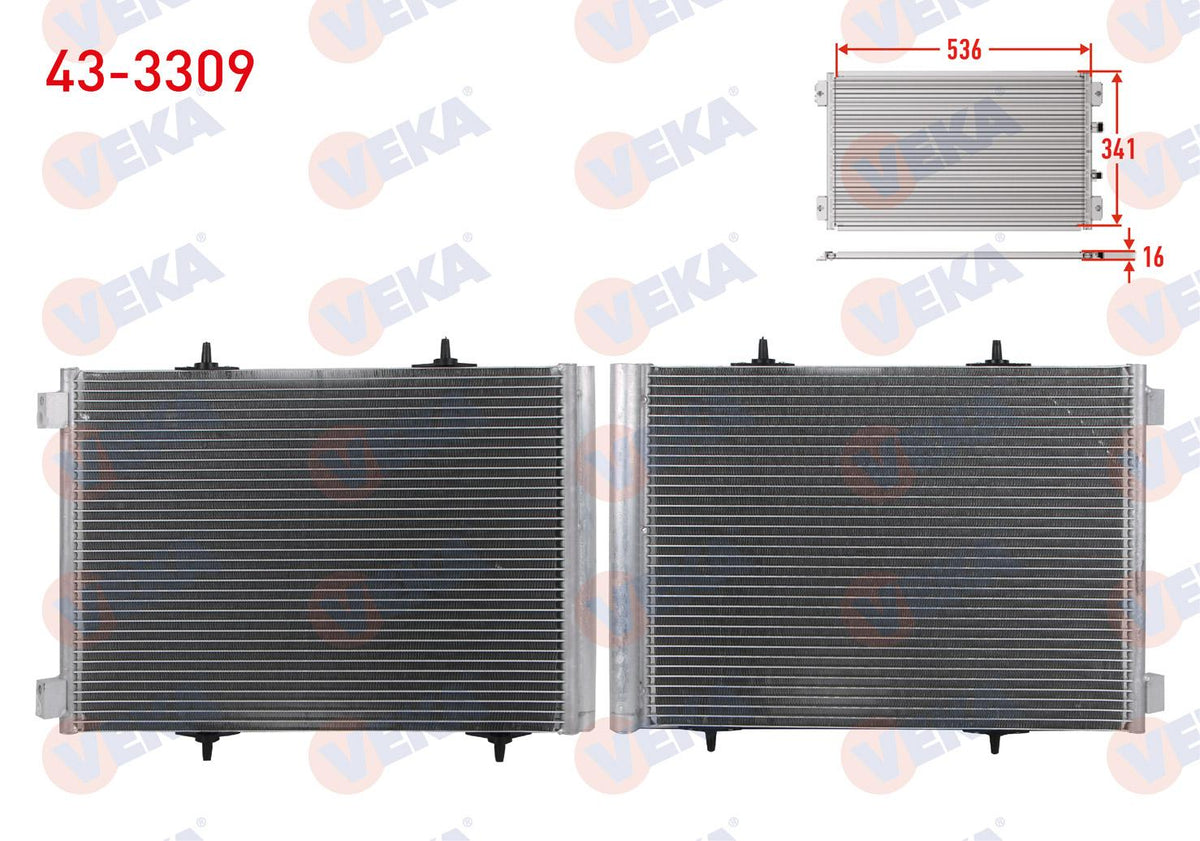 Veka 43-3309 A/C Condenser 207 1.4 HDi-1.4 i-1.6 i-1.6 HDi 07-12 / 208 1.0 i-1.2-1.4 HDi-1.6-1.6 H — Condensers & Evaporators