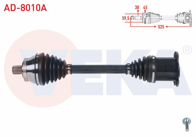 Veka AD-8010A Complete Axle Left-Right Front Audi A4 2.0 TDI A-T with ABS 45 Outer Length 525mm 20 — Axles, CV Joints & Boots