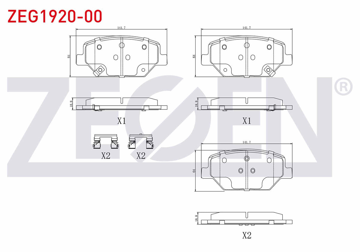 Zegen ZEG1920-00 Brake Pad Front with Wear Indicator Opel Insignia B 1.6 CDTi-1.5T 17 Rim 2017