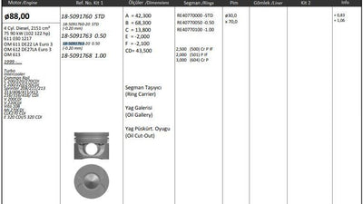 King 18509176320 Piston 88.00 mm (0.50) Mercedes C/E/S/ML/CLK CDI OM611/612/613 — Pistons & Rotating
