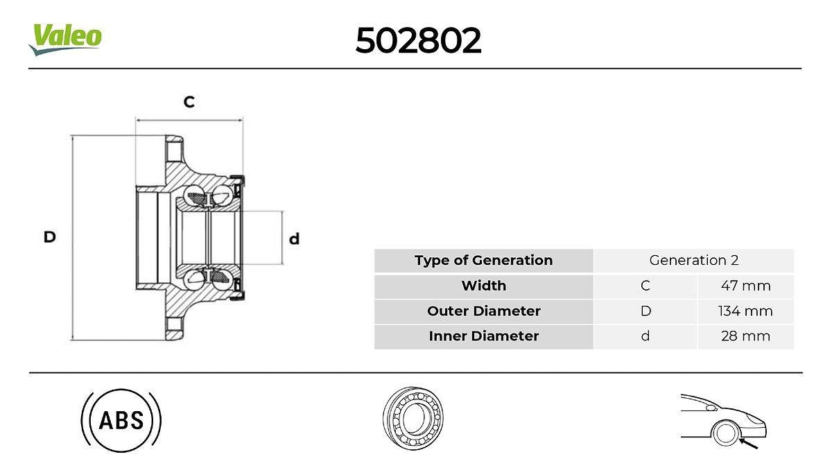 Valeo 502802 Wheel Bearing Front (Wheel Hub) Smart Fortwo Coupe (450) 04 > 07 Fortwo Cabrio (450) 04 > 07