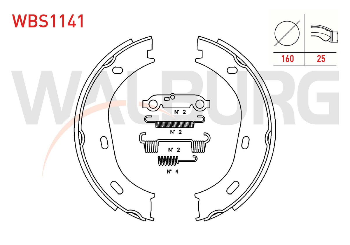WALBURG WBS1141 El Brake Pad Rear with Accessories 160X25mm Mercedes (W123) 1977-1985 / S Series (W116) 1972-198 — Brake Pads
