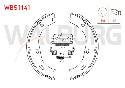 WALBURG WBS1141 El Brake Pad Rear with Accessories 160X25mm Mercedes (W123) 1977-1985 / S Series (W116) 1972-198 — Brake Pads