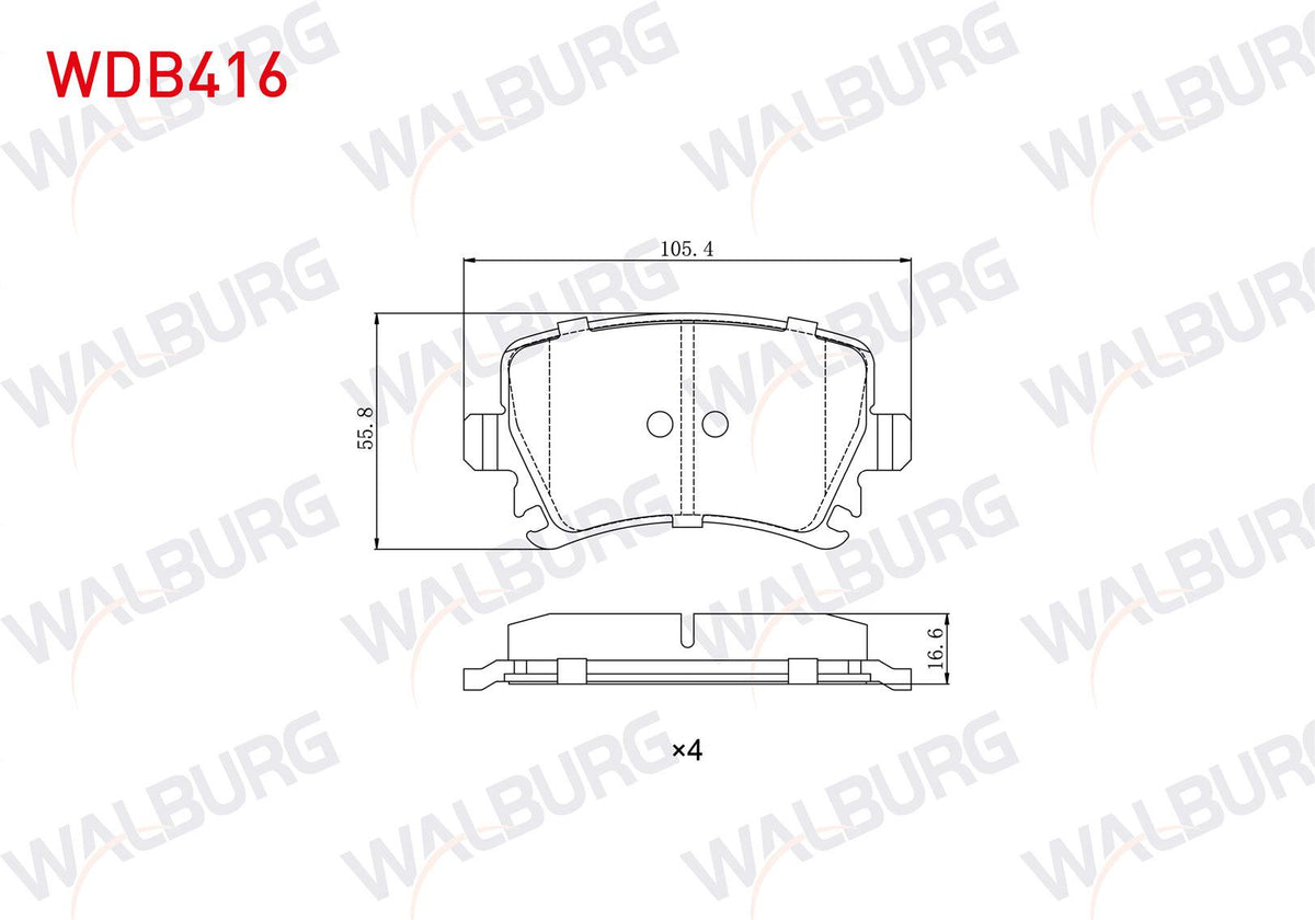 WALBURG WDB416 Brake Pad Rear Golf V 1.4 TSI 2003-2009 / Caddy III 2.0 SDI 2004-2015 / Jetta III 1.6 FSI 2005-2010 / Tiguan 1.4 TSI 2016-/ Passat 1.4 TSI 2005-2008 / A3 1.6 2003-2012 / Leo