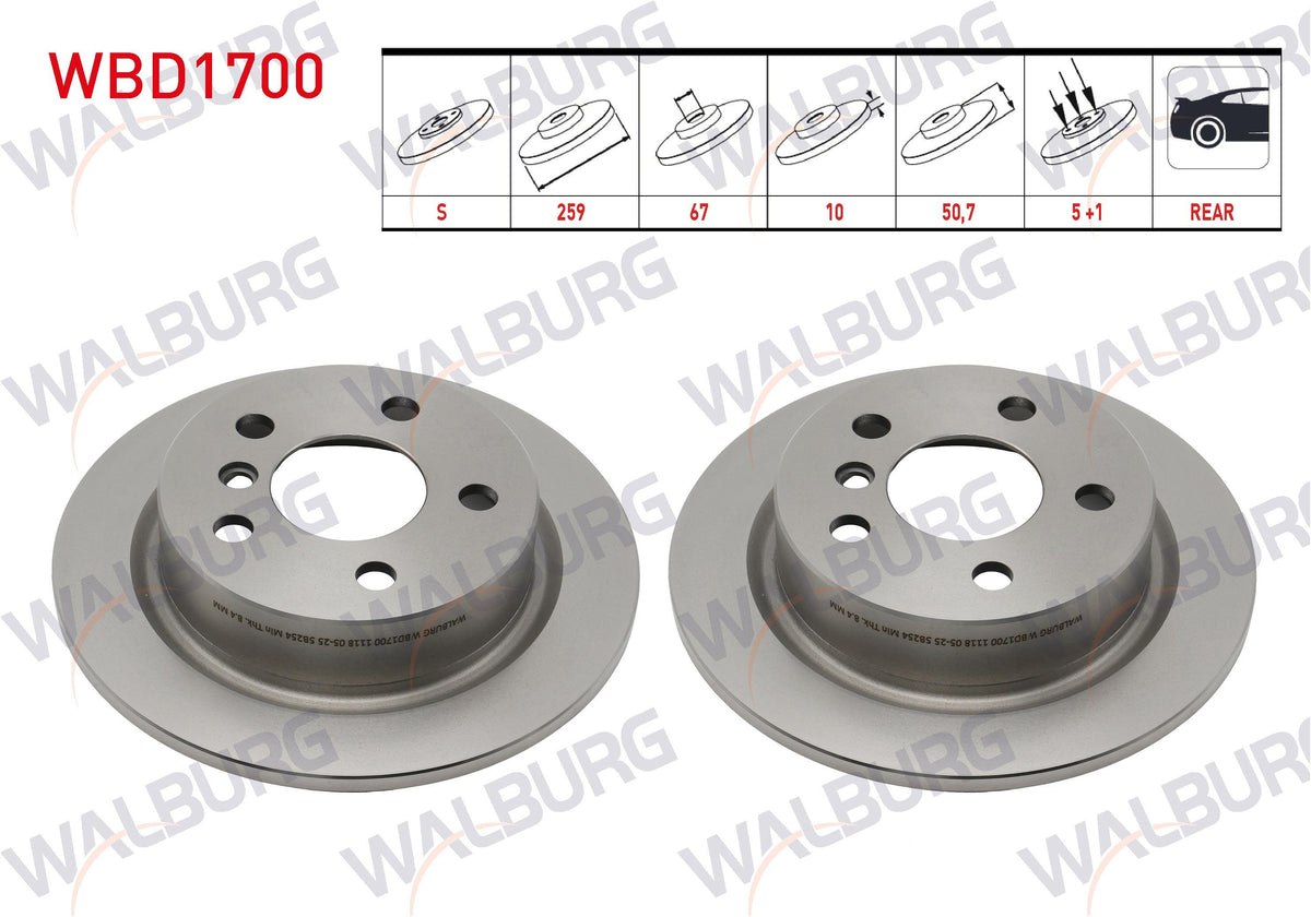WALBURG WBD1700 Brake Disc Rear Mini Cooper 2013