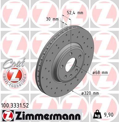 Zimmermann 100.3331.52 VW A4 A5 A8 Q5 08-16 Brake Disc Front Drilled 8K0615301a — Brake Rotors & Drums