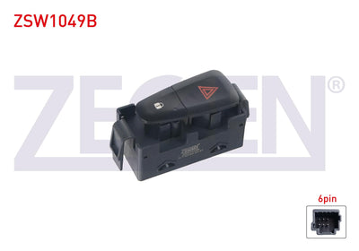 Zegen ZSW1049B Door Lock Ve Flasher Switch 6 Pin Renault Megane III-Scenic III 2008-2015 / Dacia Lodgy-Sandero-Dokker 2008