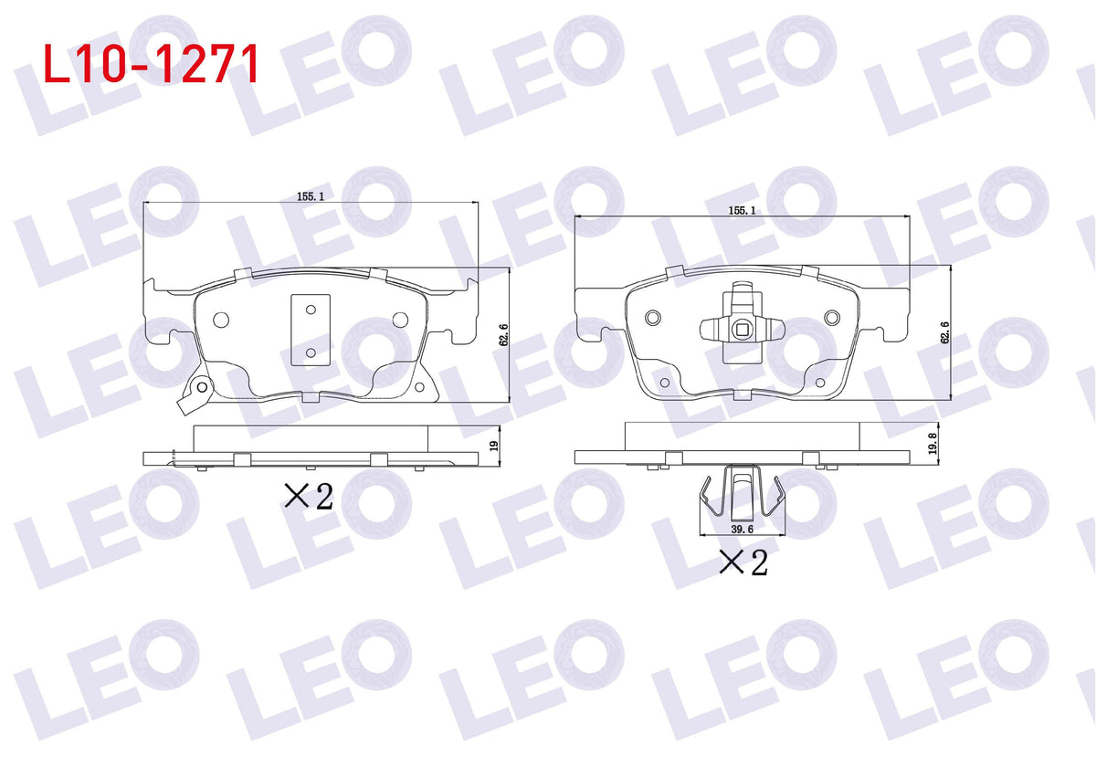 LEO L10-1271 Brake Pad Front with Wear Indicator Opel Astra K 1.6 CDTi 16 Rim 2015-/ Astra K 1.4i Turbo 16 Rim 2015-/ Astra K 1.0i Turbo 16 Rim 2015