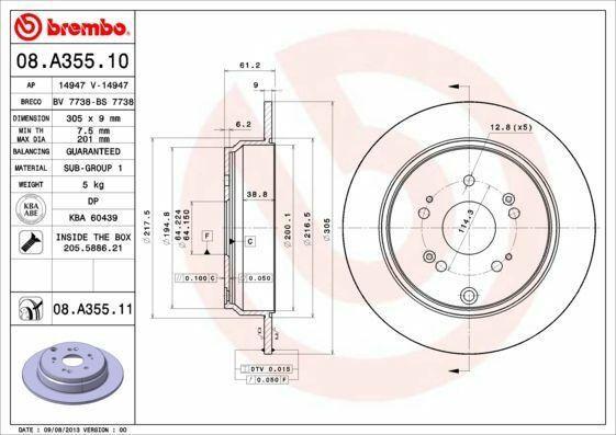 BREMBO Brake Disc 08.A355.11 for CR-V 2002-2007 — Brake Rotors & Drums