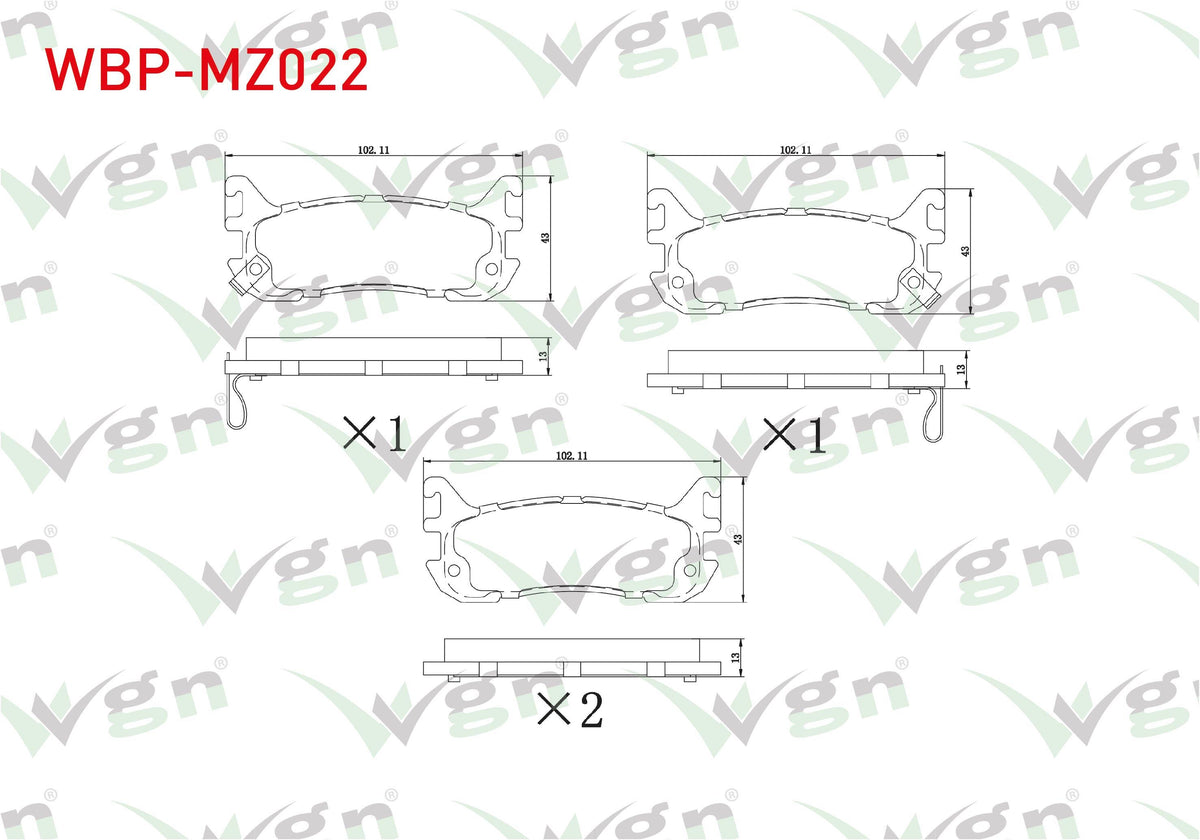 WGN WBP-MZ022 Brake Pad Rear with Wear Indicator Mazda 323 V 1.5i 16V-1.8i 16V 1994-1998 / Mx-5 I 1.6i 16V-1.8 1 — Brake Pads