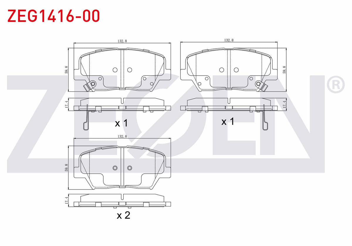 Zegen ZEG1416-00 Brake Pad Front with Wear Indicator Hyundai Elantra 1.6 D-Cvvt 2011-2015 / Kia Cerato 1.6 CRDi — Brake Pads