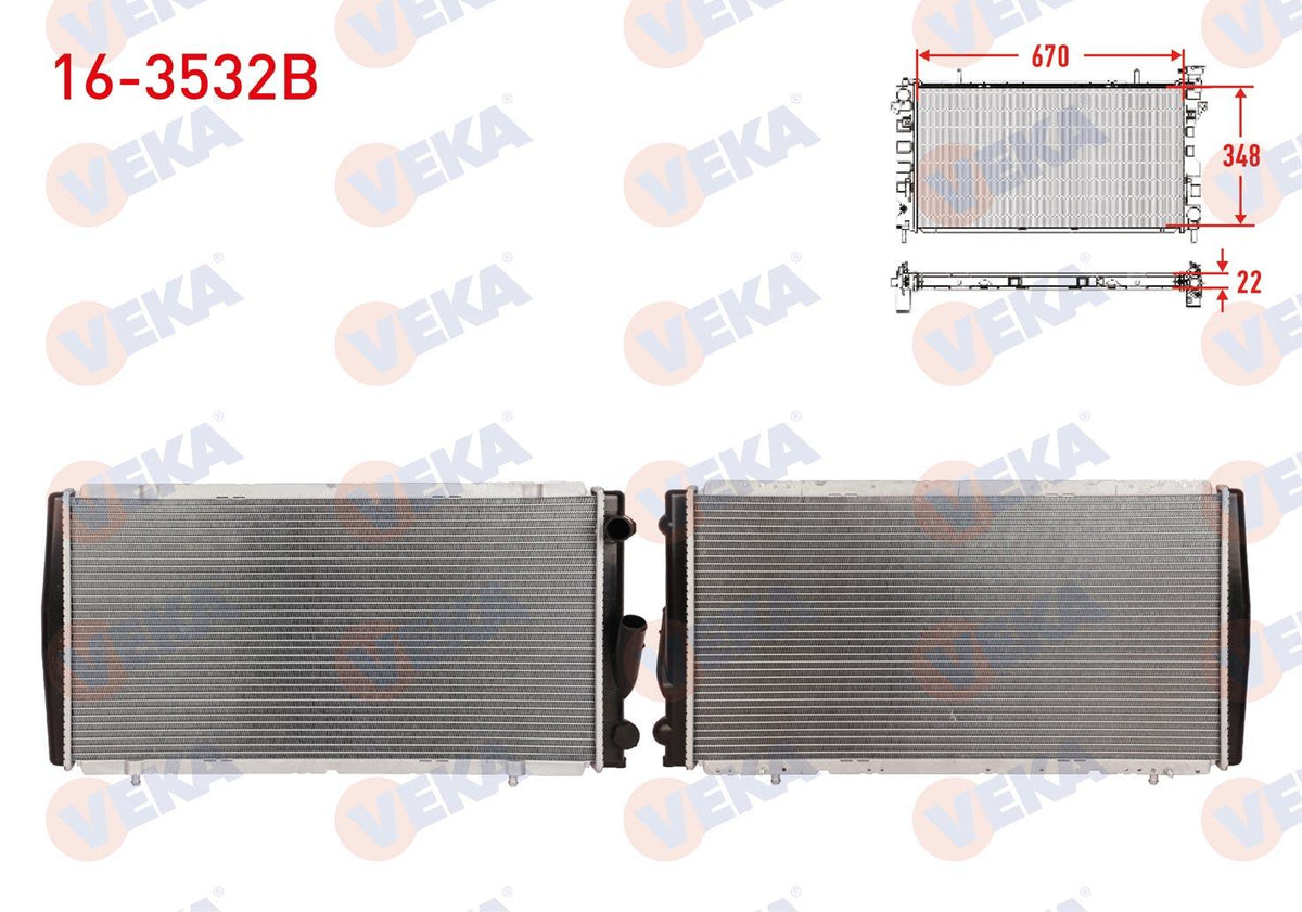 Veka 16-3532B Su Radiator Brazing Renault R21 (B48,L48) Optima 1.7 M-T 1986-1993 — Radiators & Fans