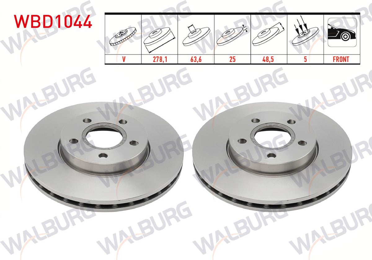 WALBURG WBD1044 Brake Disc Front Air 5 Bjn 278, 1X25x63 and 2 more models — Brake Rotors & Drums