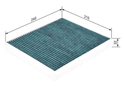 Bosch 0986628504 Cabin Air Filter-with Carbon-246×216×32 VW Polo 02-10 Seat Ibiza 02-10 Skoda Fabia 00 — Air & Cabin Filters