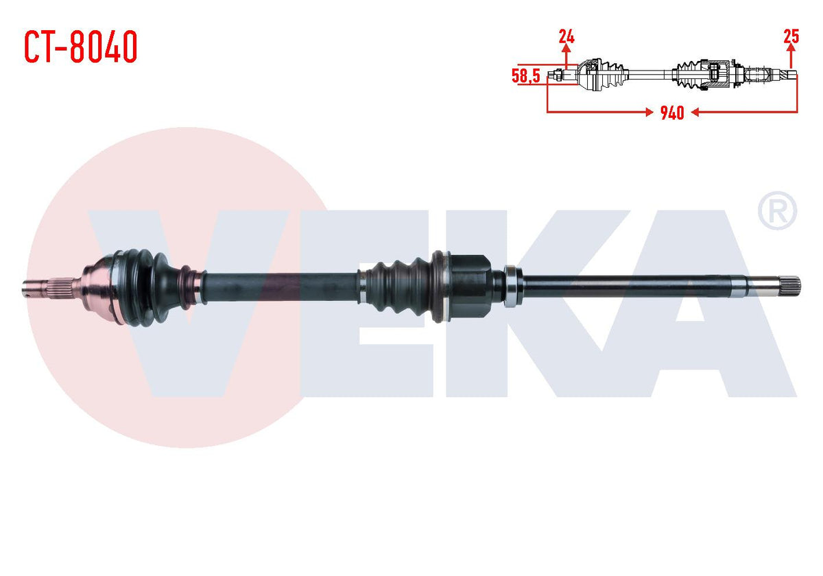 Veka CT-8040 Complete Axle Right Front Length 940mm Citroen Berlingo 1.6 HDi M-T 2008-/ C4 I — Axles, CV Joints & Boots
