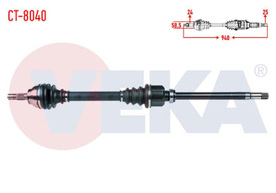 Veka CT-8040 Complete Axle Right Front Length 940mm Citroen Berlingo 1.6 HDi M-T 2008-/ C4 I — Axles, CV Joints & Boots
