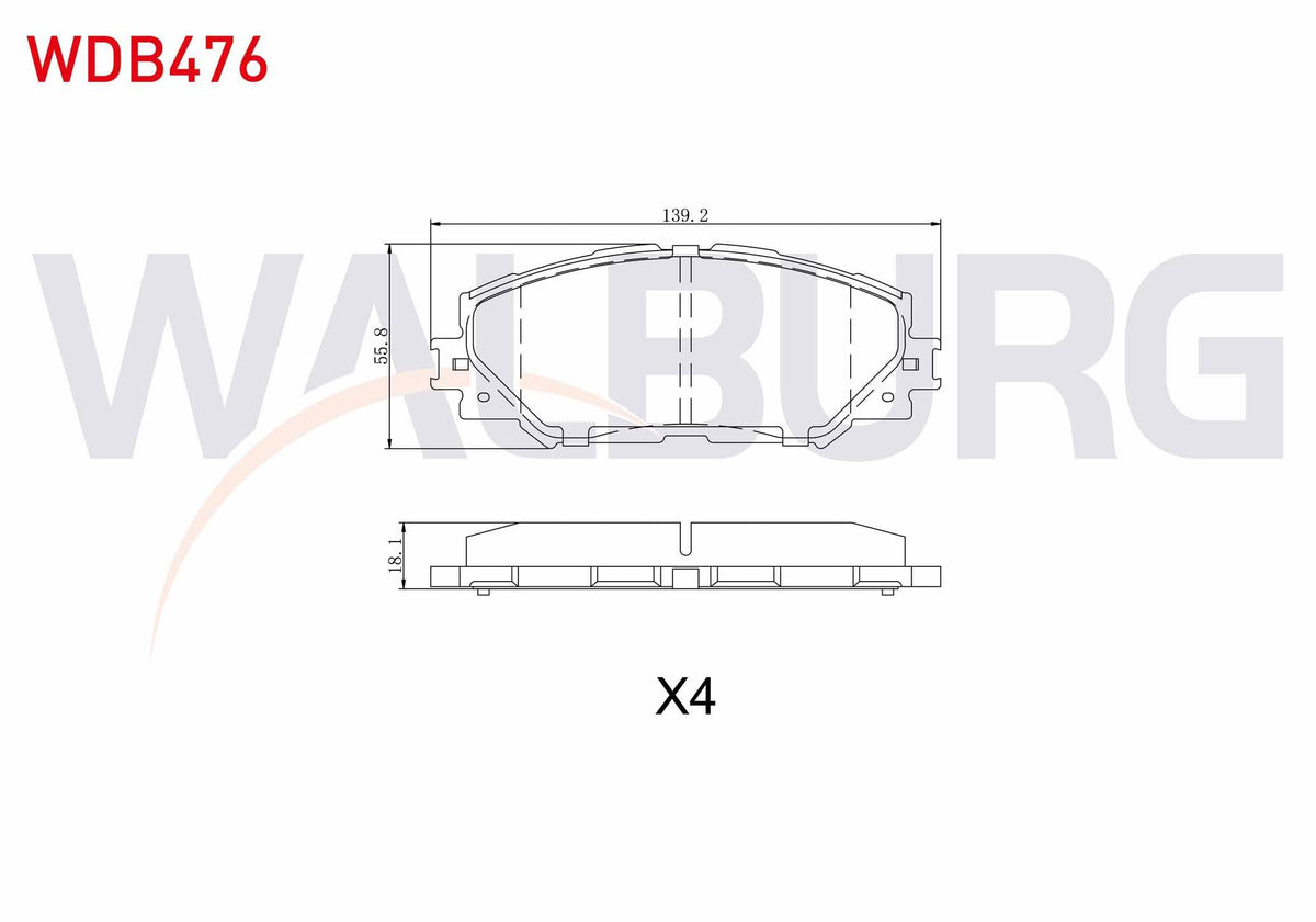WALBURG WDB476 Brake Pad Front Toyota Corolla (E15_) 1.6 Vvt-I 2007-2012 / Auris (Zre15) 1.6 Vvt-I 2007-2012 — Brake Pads