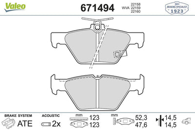 Valeo 671494 Brake Pad Rear 17-Impreza / Legacy Outback 14-> / Levorg 1.6 15- / Outback 2.0-2.5 15- — Brake Pads