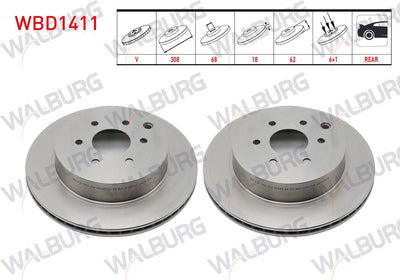 WALBURG WBD1411 Brake Disc Rear Air 6 Bjn 308X18x68x62 Nissan Navara (D40) 2.5 dCi 2005-2015 /Nissan P — Brake Rotors & Drums
