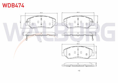 WALBURG WDB474 Brake Pad Front with Wear Indicator Kia Sorento II 2.0 2.2 2009-2015 / Hyundai Santa Fe II 2.0 2. — Brake Pads