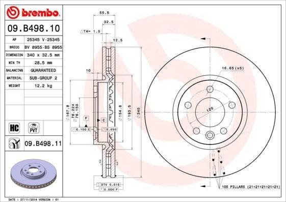 BREMBO Brake Disc - 340 mm x 32.5 mm, 5x120 fit for VW Transporter — Brake Rotors & Drums