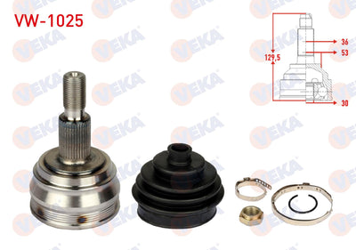Veka VW-1025 CV Joint Left-Right Front Outer Volkswagen Golf IV (1J1) 1.6i 36X30x53 Length 129 mm — Axles, CV Joints & Boots